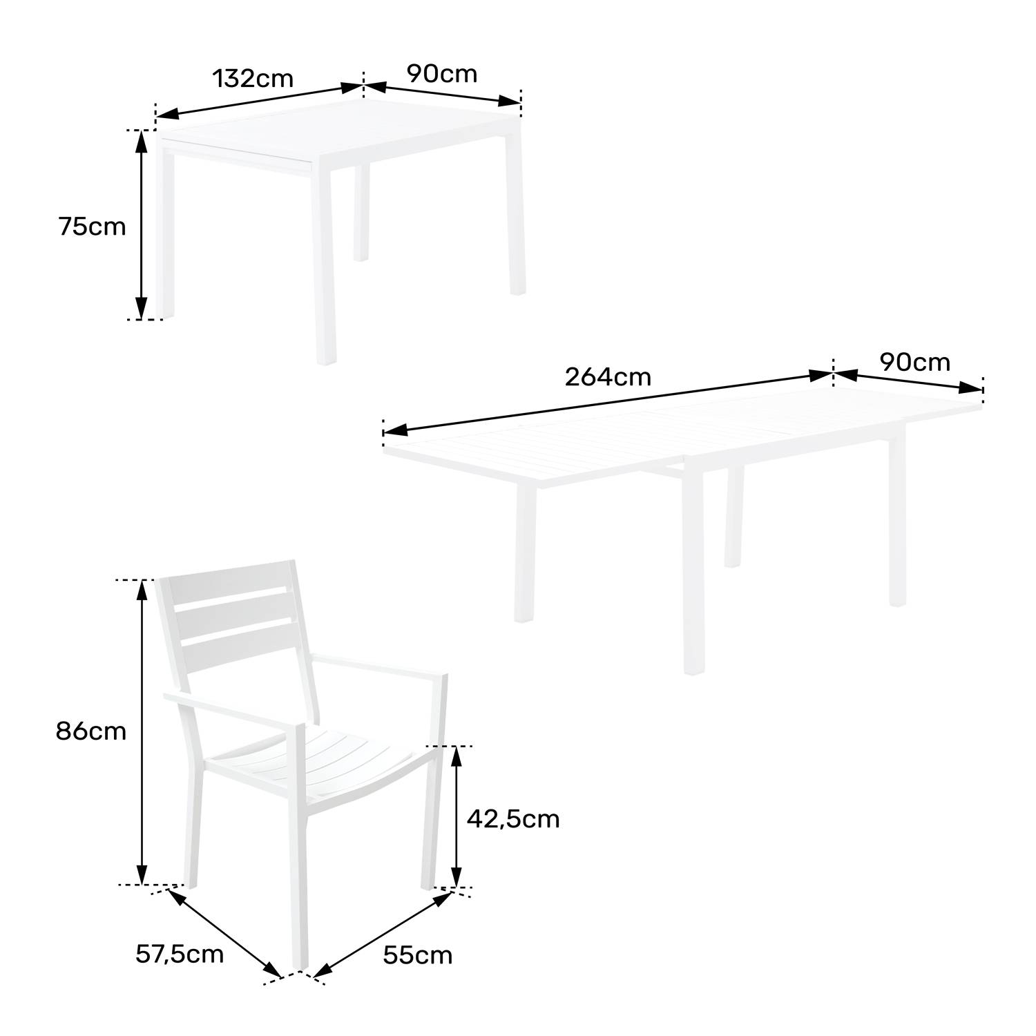 Happy Garden - Salon de jardin VENEZIA extensible 132/264 en aluminium blanc - 10 places - HAPPY GARDEN - Imagen 7