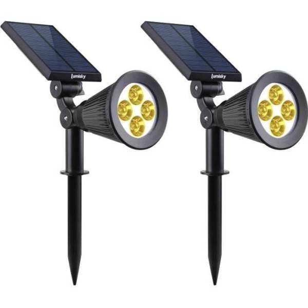 Lot de 2 projecteurs solaires a LED Spiky - LUMI JARDIN - 200 Lumens - Blanc chaud - Etanche - 34 cm - Image 1
