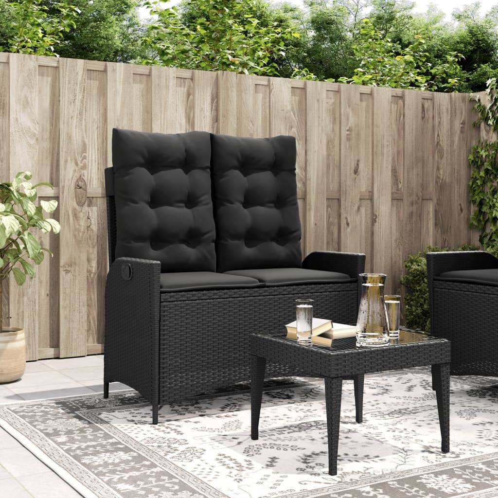 Banc inclinable de jardin | Banquette De Jardin | Banc Extérieur avec coussins noir résine tressée Maison Chic - Image 2