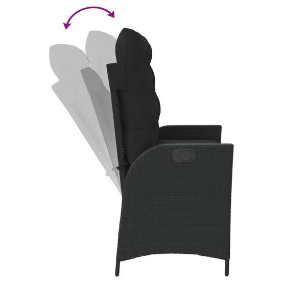 Banc inclinable de jardin | Banquette De Jardin | Banc Extérieur avec coussins noir résine tressée Maison Chic - Image 6