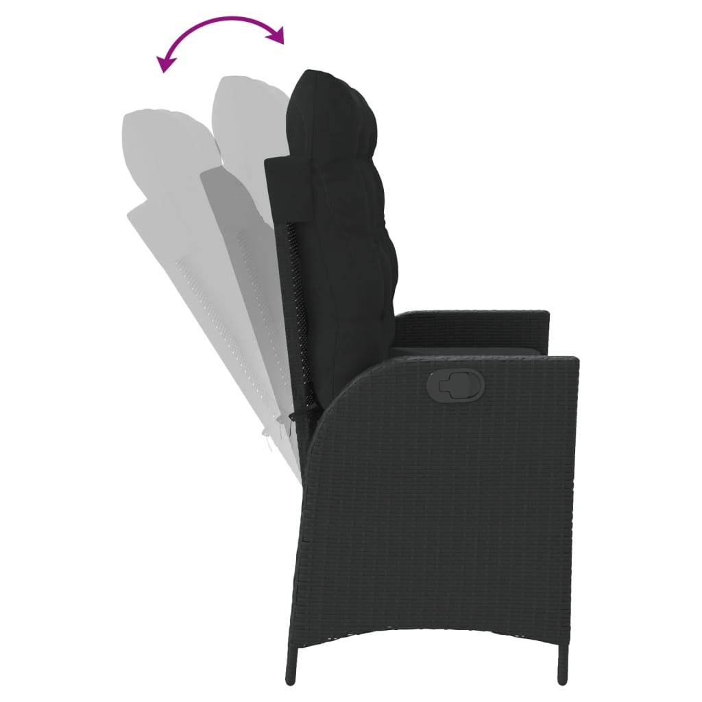 Banc inclinable de jardin | Banquette De Jardin | Banc Extérieur avec coussins noir résine tressée Maison Chic - Image 6