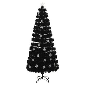 Sapin de Noël - Arbre de Noël et flocons de neige LED Noir 210 cm Fibre optique