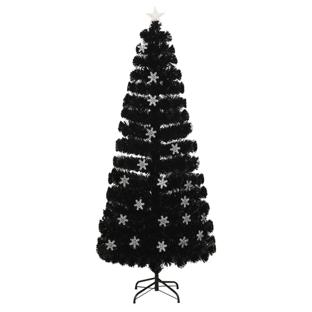 Sapin de Noël - Arbre de Noël et flocons de neige LED Noir 210 cm Fibre optique