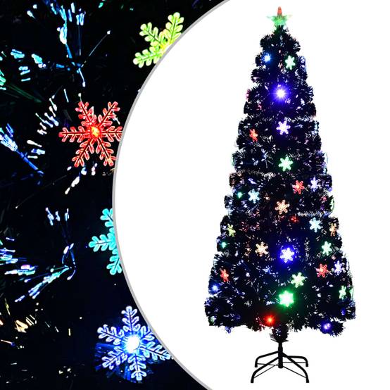 Sapin de Noël - Arbre de Noël et flocons de neige LED Noir 210 cm Fibre optique - Image 2
