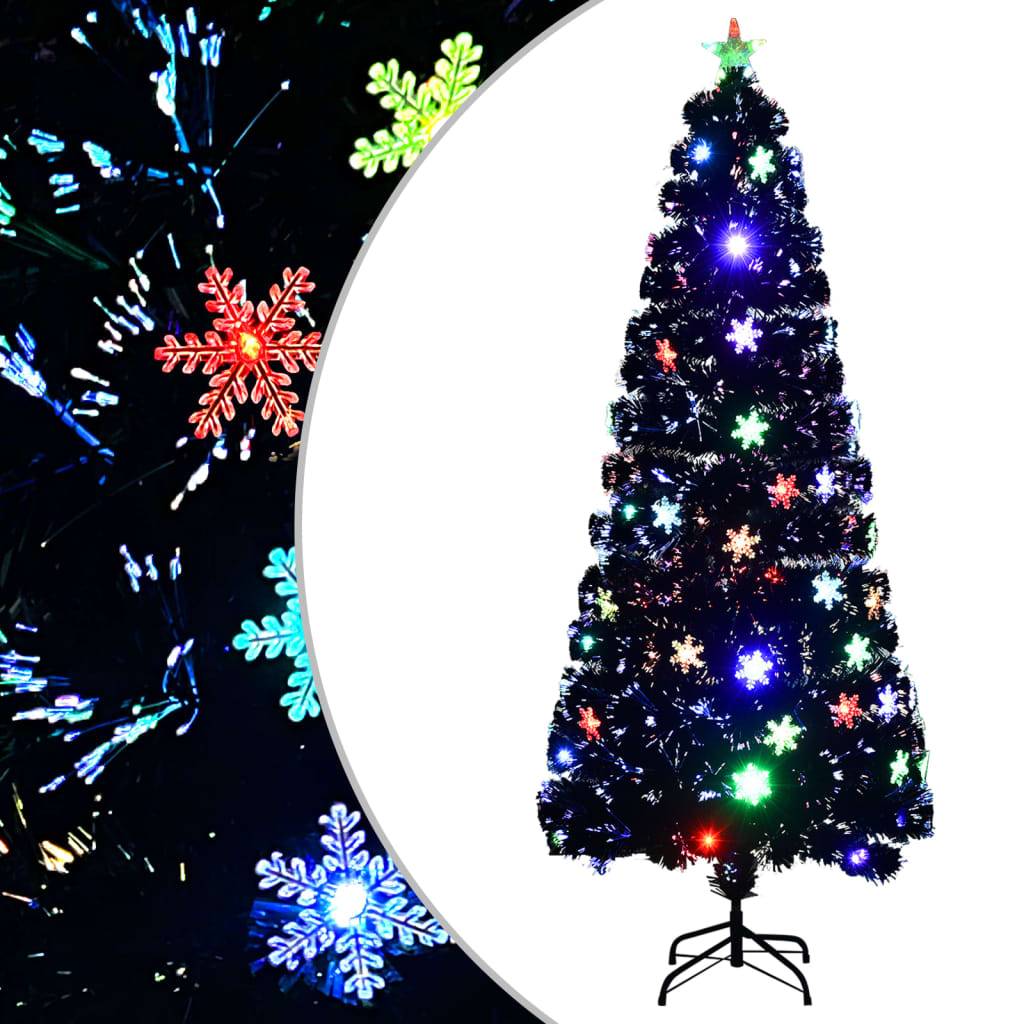 Sapin de Noël - Arbre de Noël et flocons de neige LED Noir 210 cm Fibre optique - Image 2