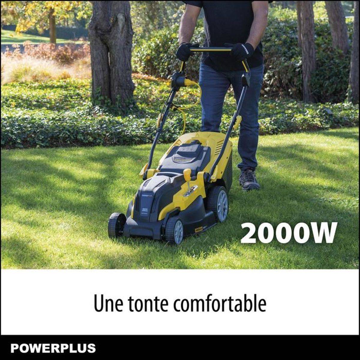 Tondeuse électrique 2000 W 42 cm mulching et éjection arrière, bac 40 L, réglage hauteur 25 à 80 mm - Powerplus - Image 2