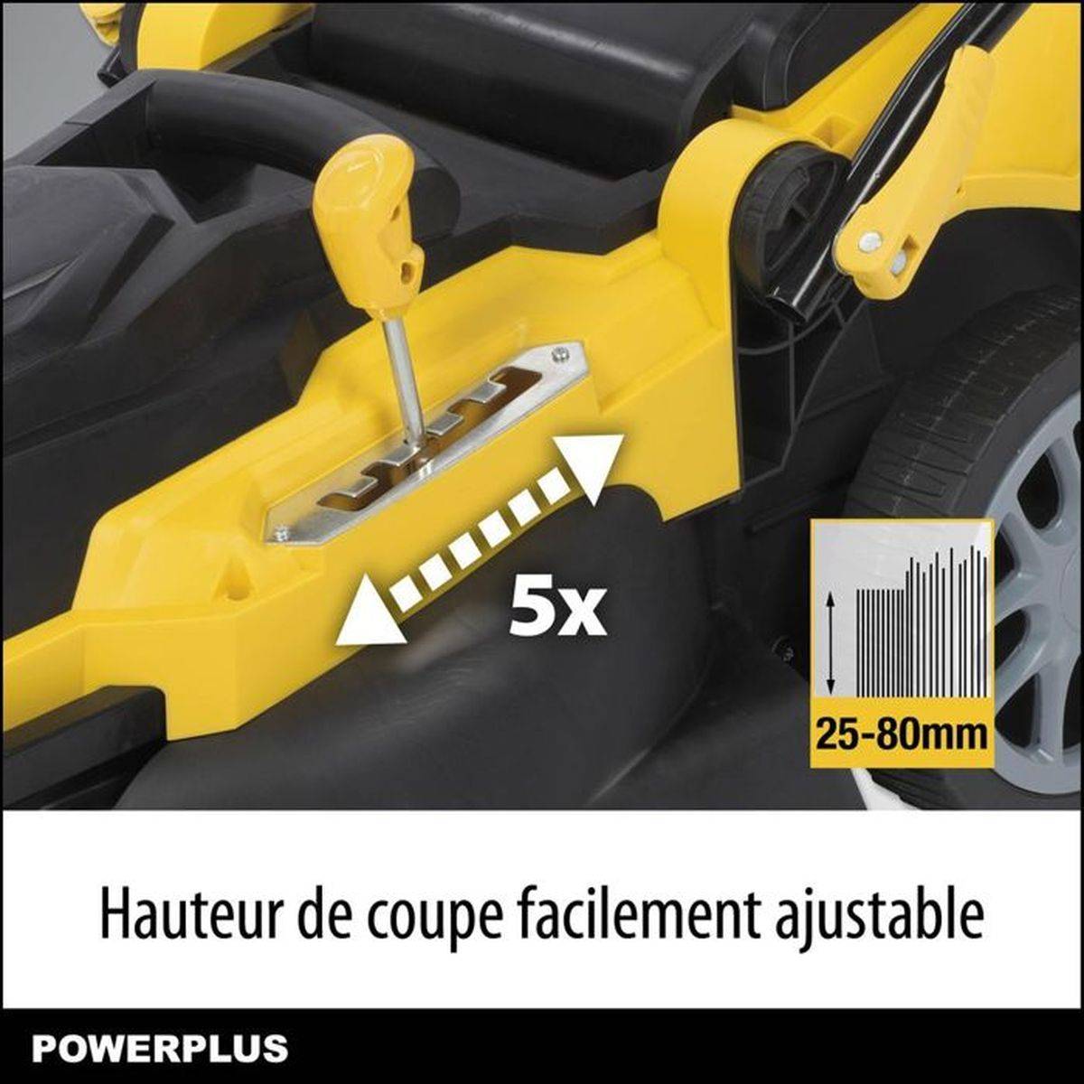 Tondeuse électrique 2000 W 42 cm mulching et éjection arrière, bac 40 L, réglage hauteur 25 à 80 mm - Powerplus - Image 3