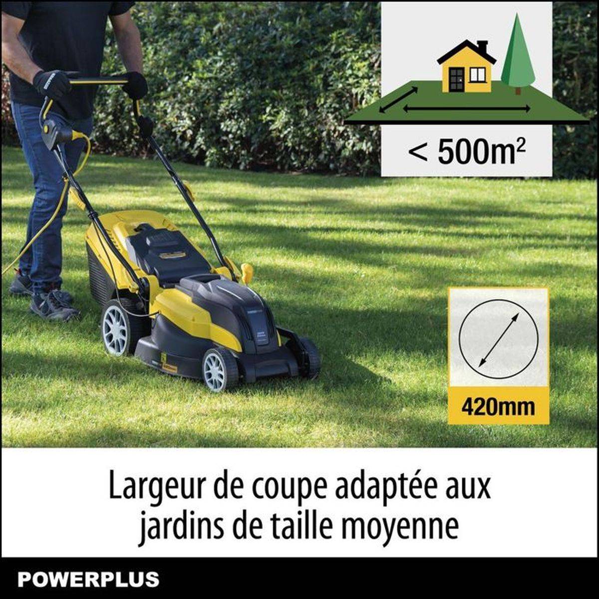 Tondeuse électrique 2000 W 42 cm mulching et éjection arrière, bac 40 L, réglage hauteur 25 à 80 mm - Powerplus - Image 4