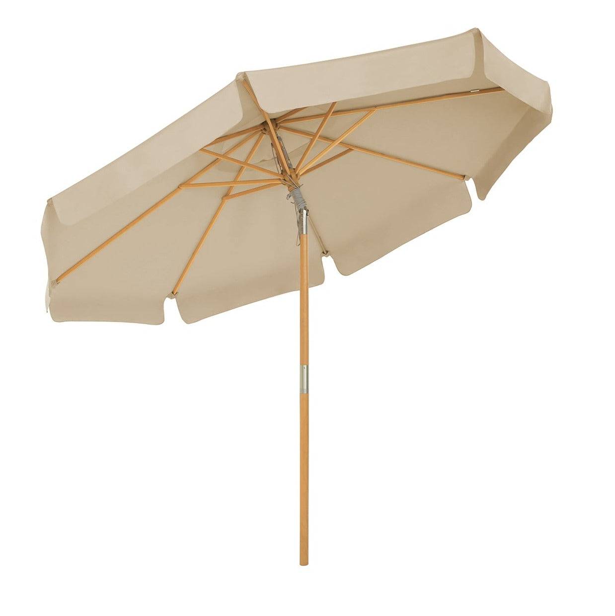 Helloshop26 - Parasol 3 m ombrelle octogonal protection solaire anti-uv UPF 50+ mât et baleines en bois inclinable sans socle pour terrasse balcon jardin taupe - Imagen 1