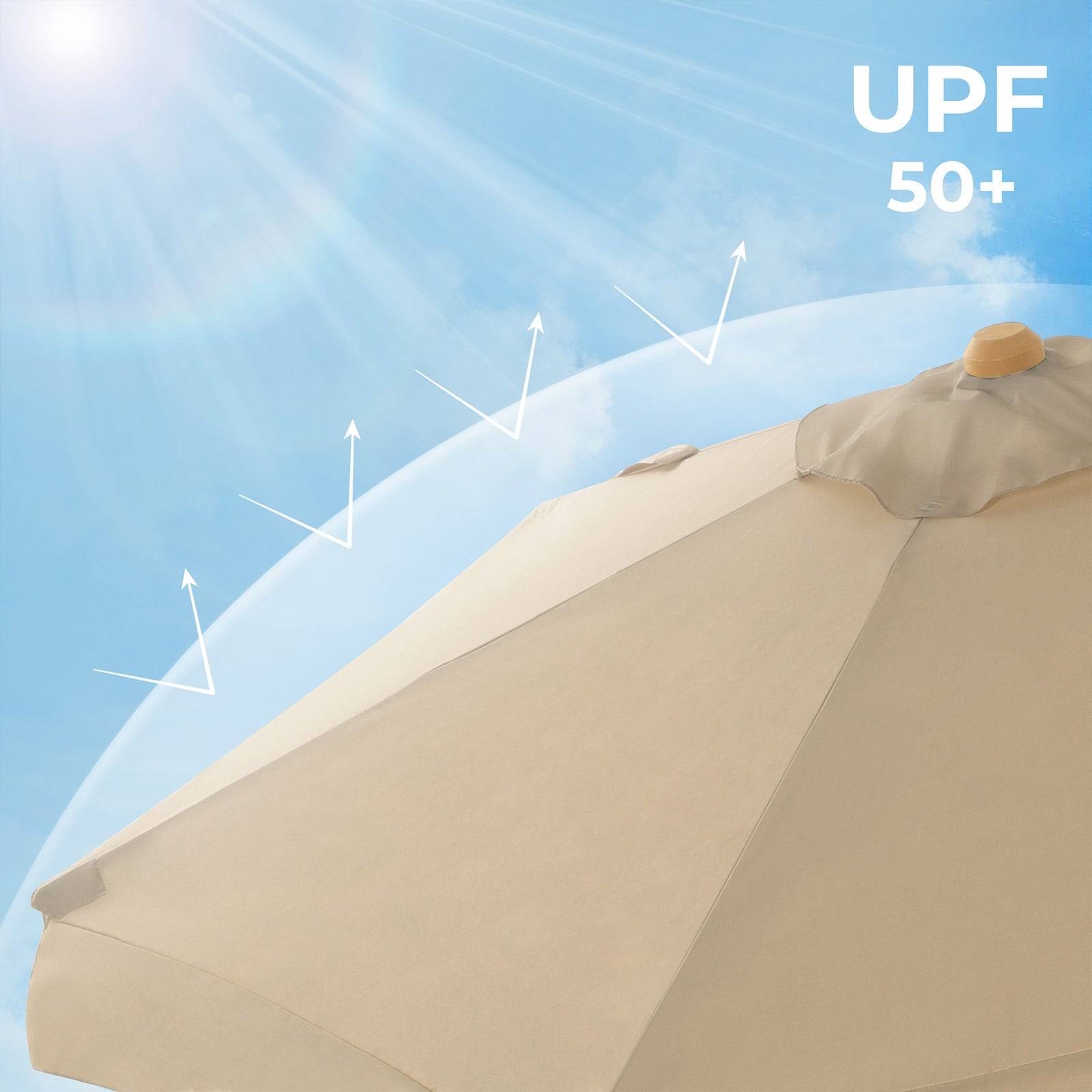 Helloshop26 - Parasol 3 m ombrelle octogonal protection solaire anti-uv UPF 50+ mât et baleines en bois inclinable sans socle pour terrasse balcon jardin taupe - Imagen 2