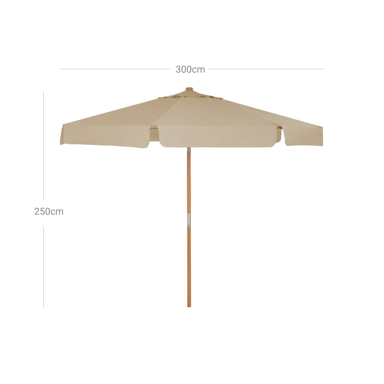 Helloshop26 - Parasol 3 m ombrelle octogonal protection solaire anti-uv UPF 50+ mât et baleines en bois inclinable sans socle pour terrasse balcon jardin taupe - Imagen 4