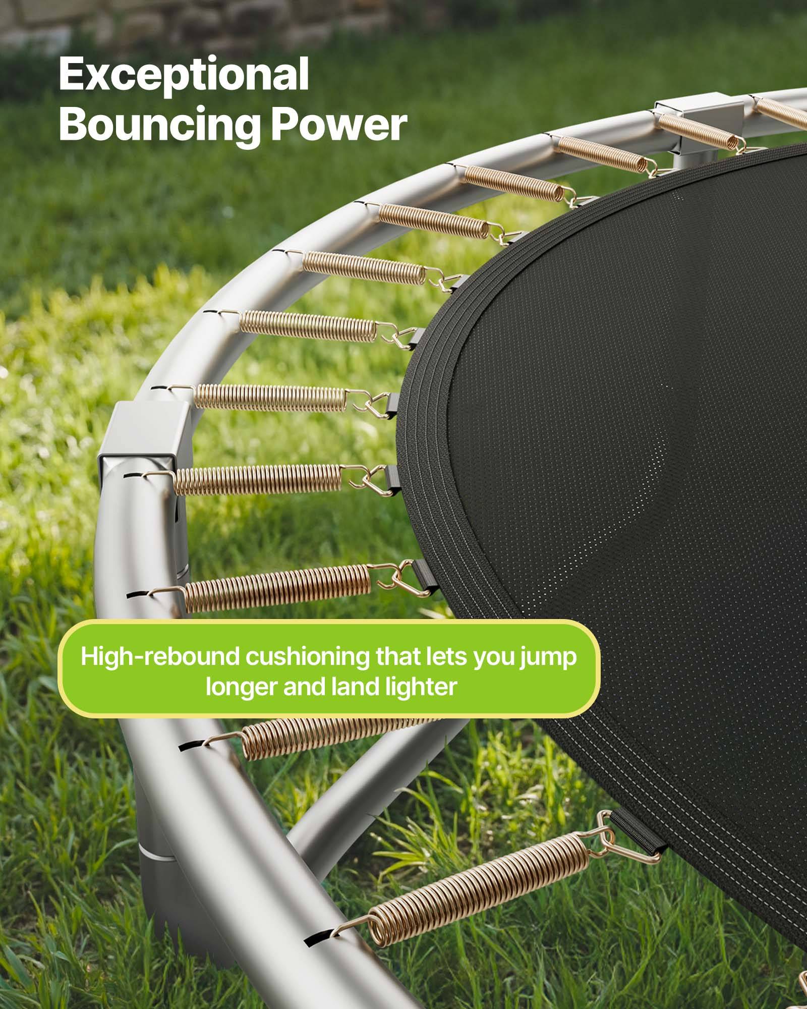 Vevor - VEVOR Trampoline extérieur 366 x 366 cm, cadre acier antirouille, filet de sécurité 360°, 64 ressorts, capacité 181 kg, certifié ASTM. - Image 4
