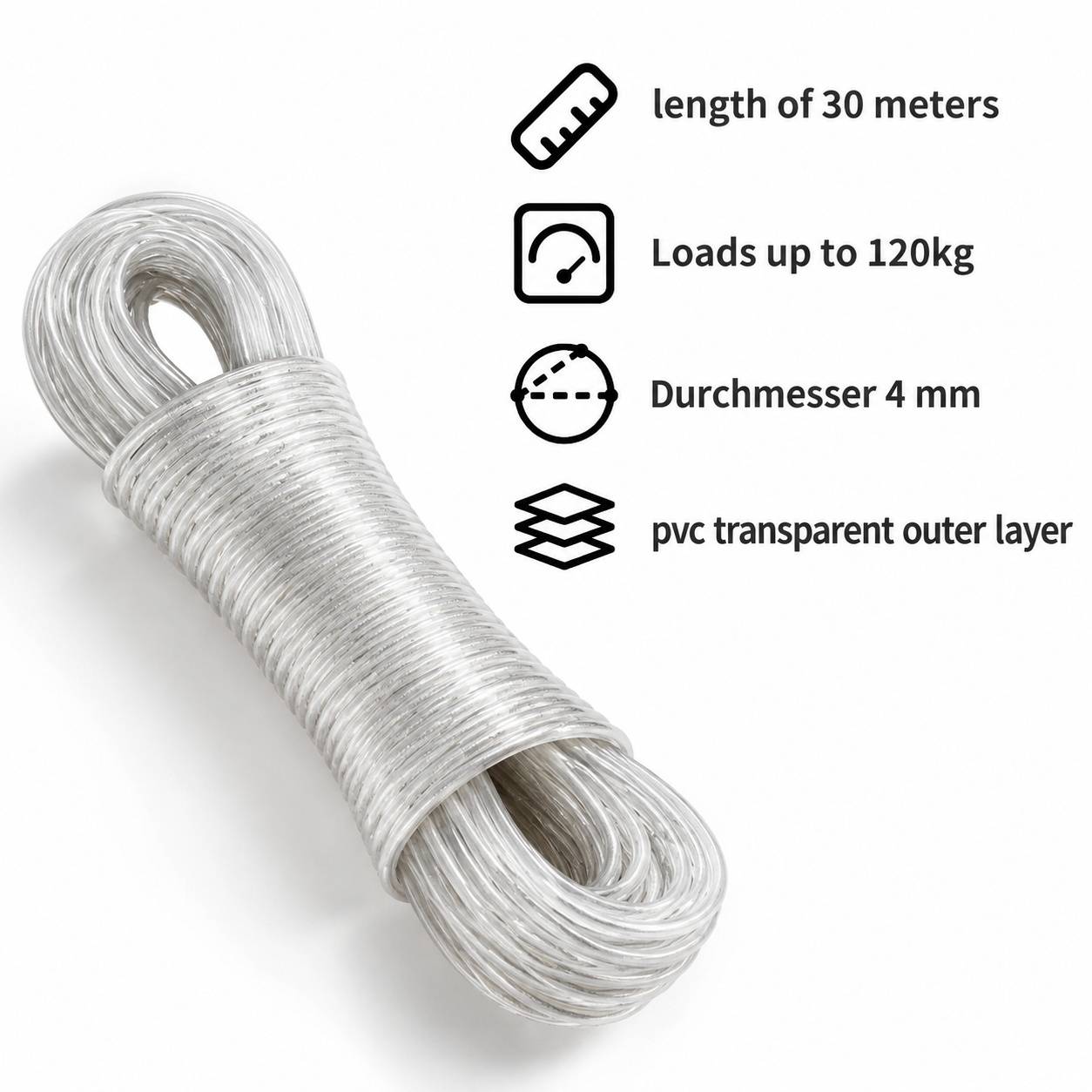 Fil à Linge Extérieur 30m Acier Résistant 120kg Antirouille Etanche Multifonction Jardin - Image 3
