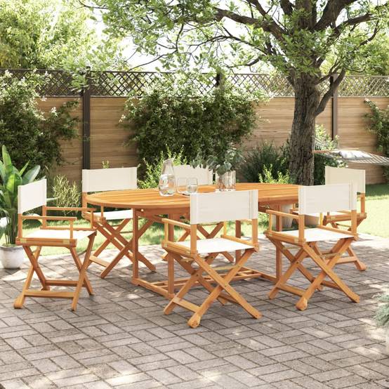 Lot de 6 Chaises de jardin pliables - Chaises d'extérieur - Chaise pliante de jardin blanc crème tissu - Image 2
