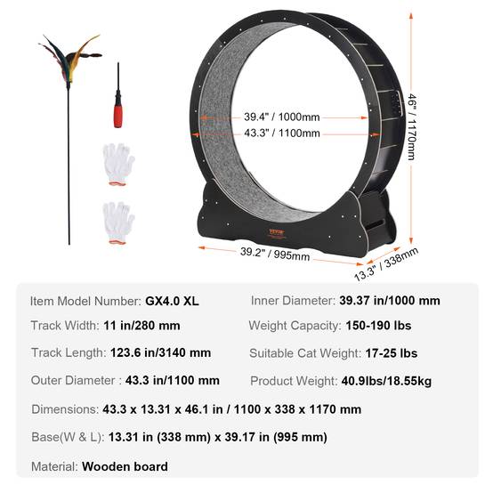 VEVOR Roue d'Exercice pour Chat Grande Roue de Course Intérieur 1100 mm Noir - Image 7