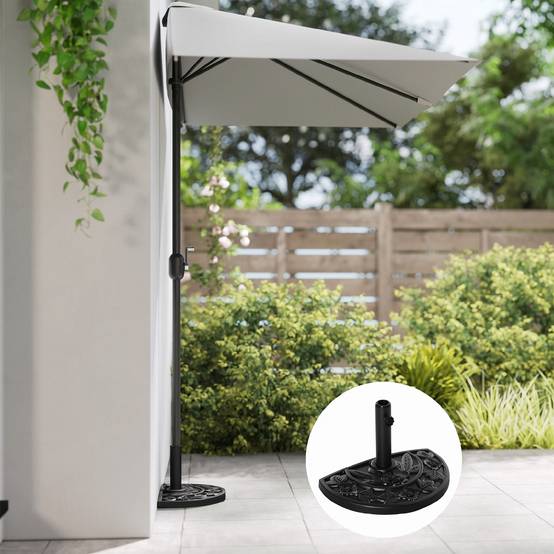 Base de parasol semi-circulaire 9 kg en HDPE, béton et métal à motifs floraux, Ø50x32x32 cm, noir - Image 9