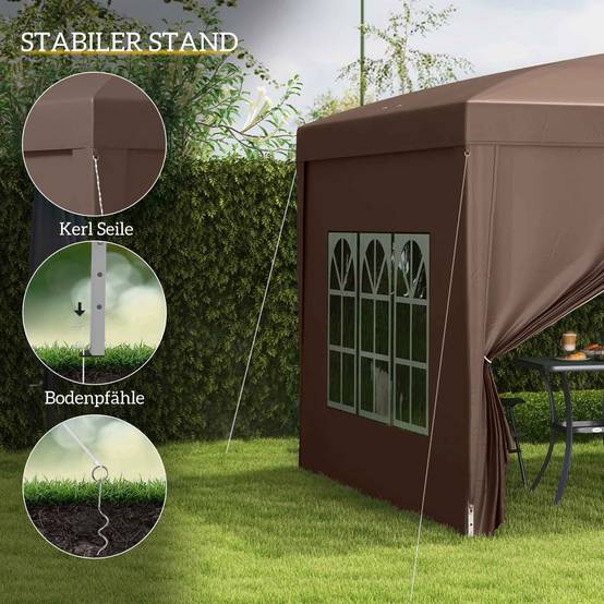 ComfortXL - Tonnelle Pliante 3x3m Toile Polyester Jardin Camping 4 Parois Amovibles Café - ComfortXL Outdoor Living - Image 6
