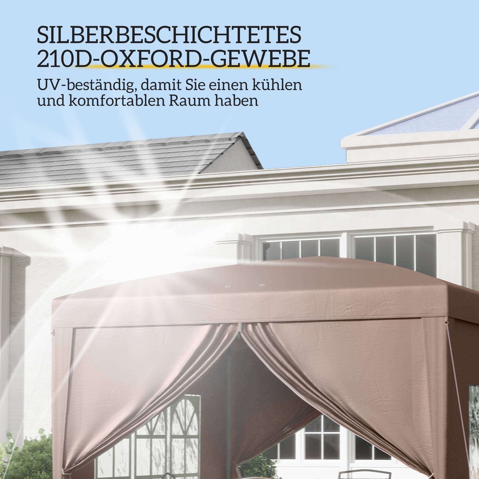 ComfortXL - Tonnelle Pliante 3x3m Toile Polyester Jardin Camping 4 Parois Amovibles Café - ComfortXL Outdoor Living - Image 5