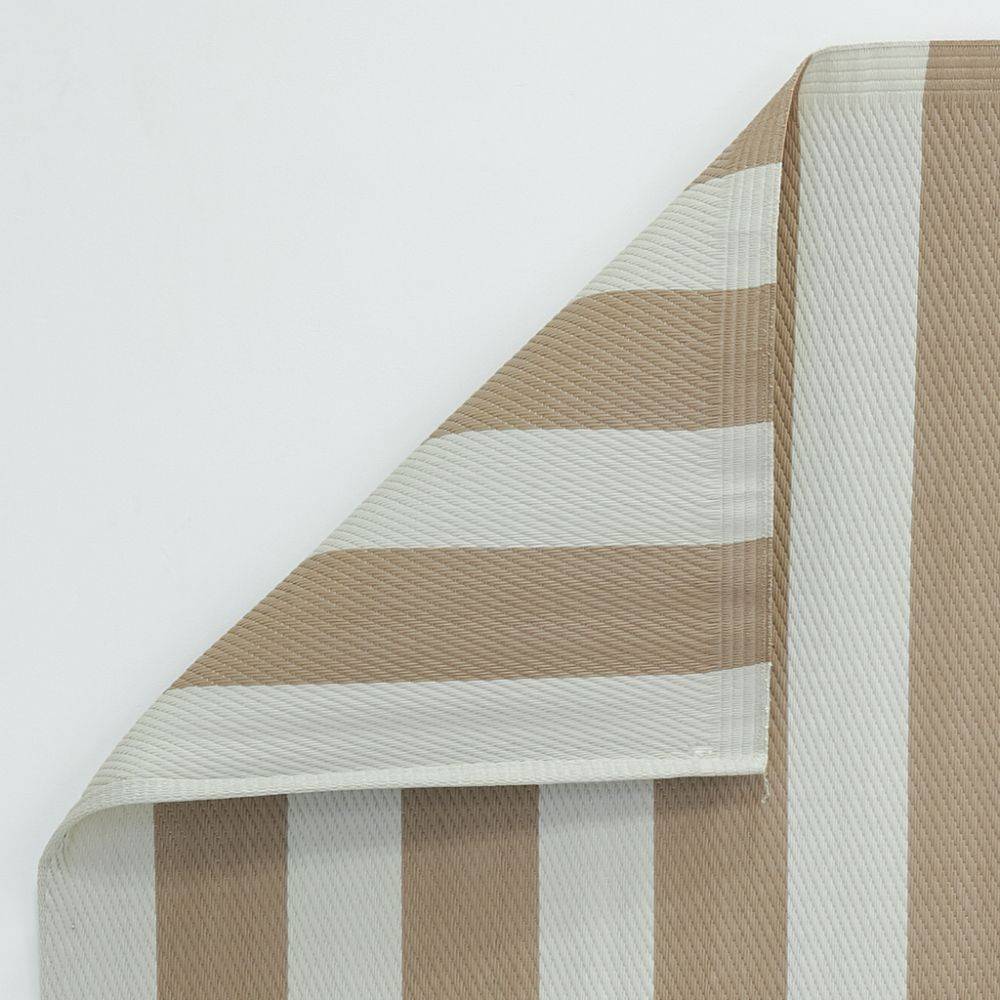 Aubry Gaspard - Tapis d'extérieur en polypropylène 120 x 180 cm Rayures - Beige - Imagen 4