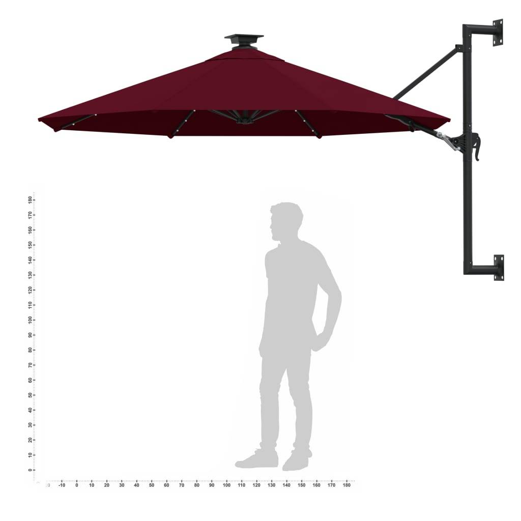Helloshop26 - Parasol mural avec mât métallique et led 300 cm bordeaux - Imagen 9