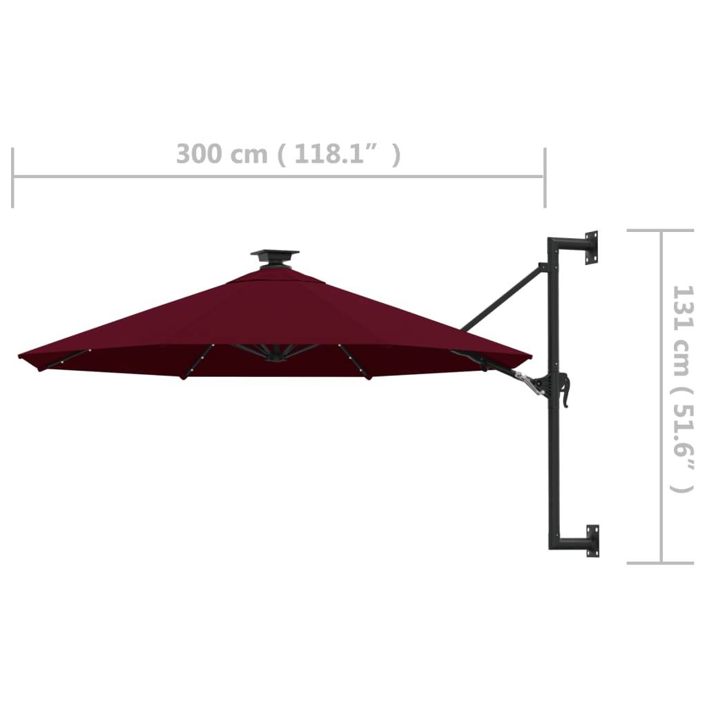 Helloshop26 - Parasol mural avec mât métallique et led 300 cm bordeaux - Imagen 8