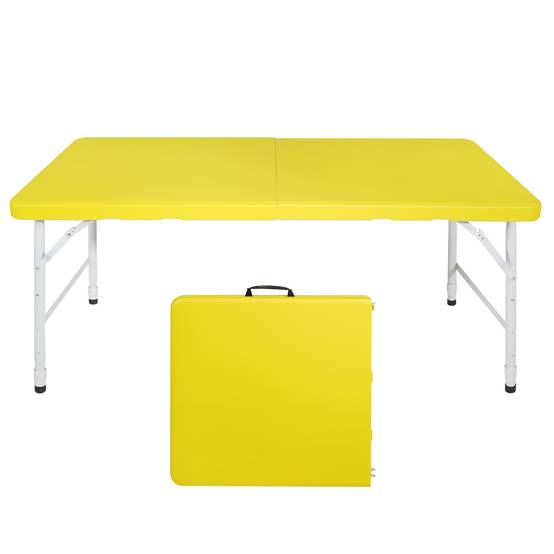 Table pliante 125cm hauteur réglable, usage polyvalent camping maison charge 135kg jaune - Image 1