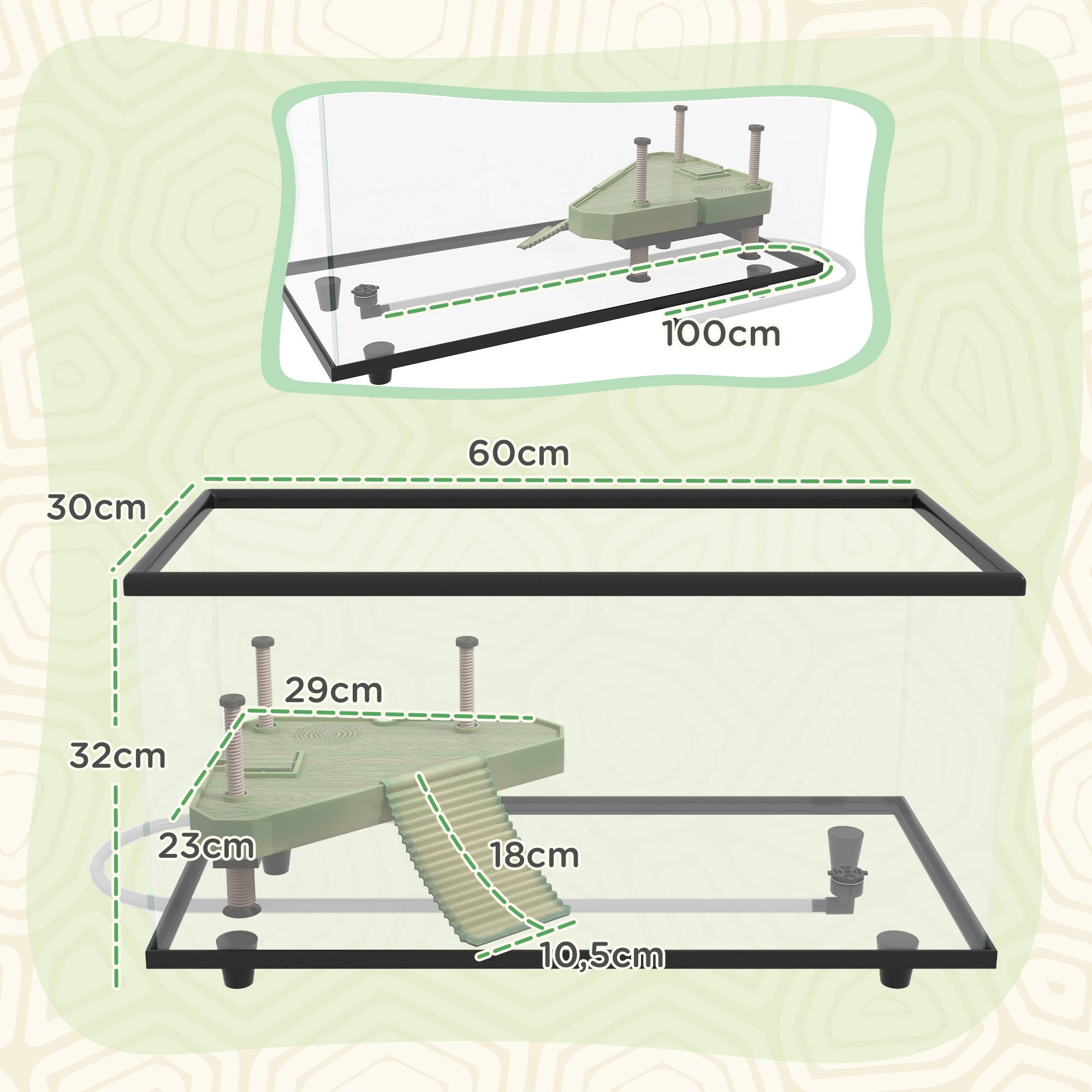 Aquarium pour tortues 50L, petit terrarium avec plateforme et rampe, 60×30×32cm transparent - Image 5
