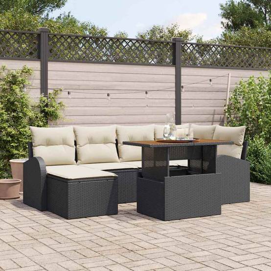 Salon de jardin 5 places poly rotin avec rangement repose-pieds et table pour terrasse Noir – ComfortXL Outdoor Living - Image 1