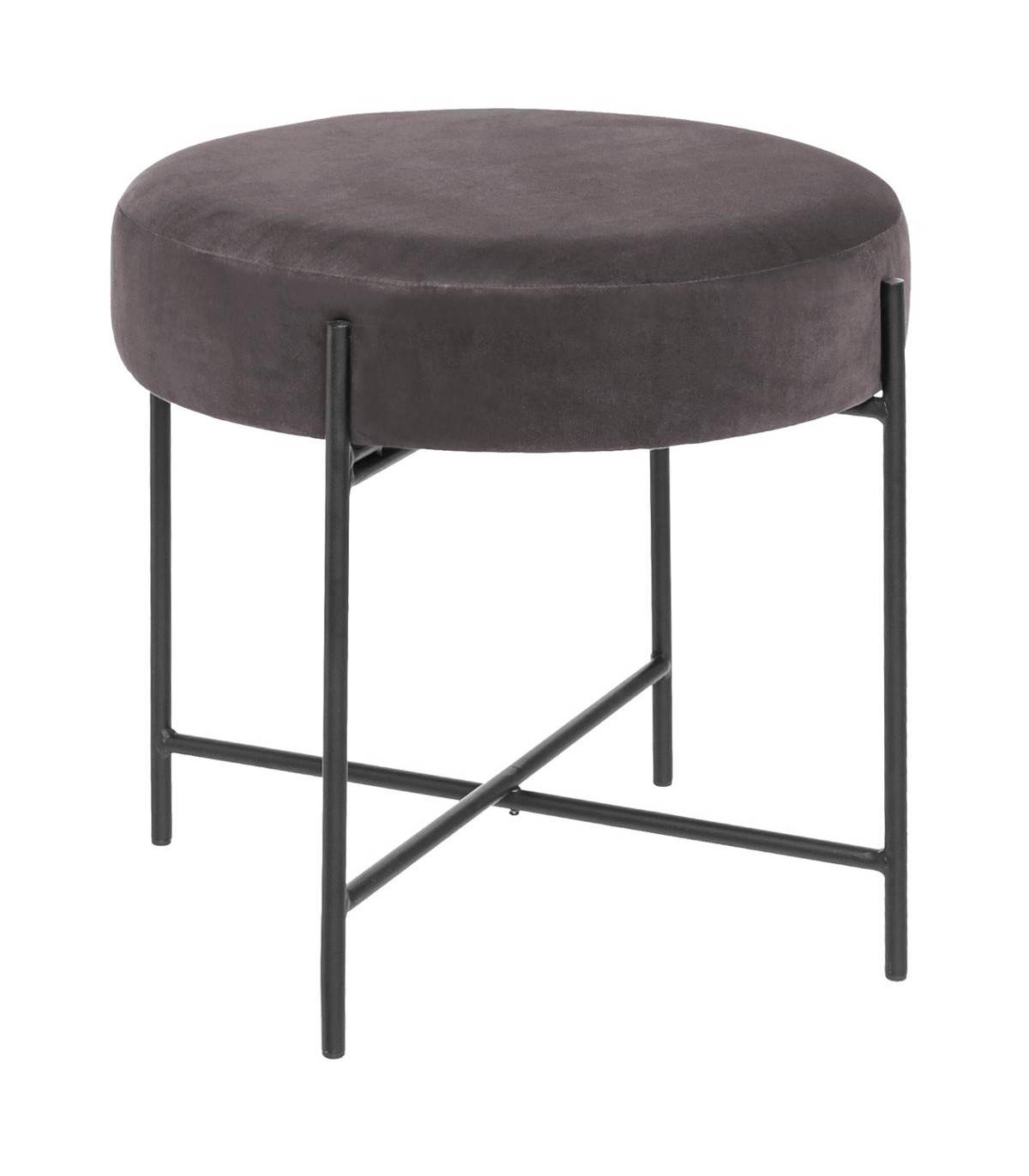 Tabouret en Velours Gris et Pieds en Métal - Imagen 1