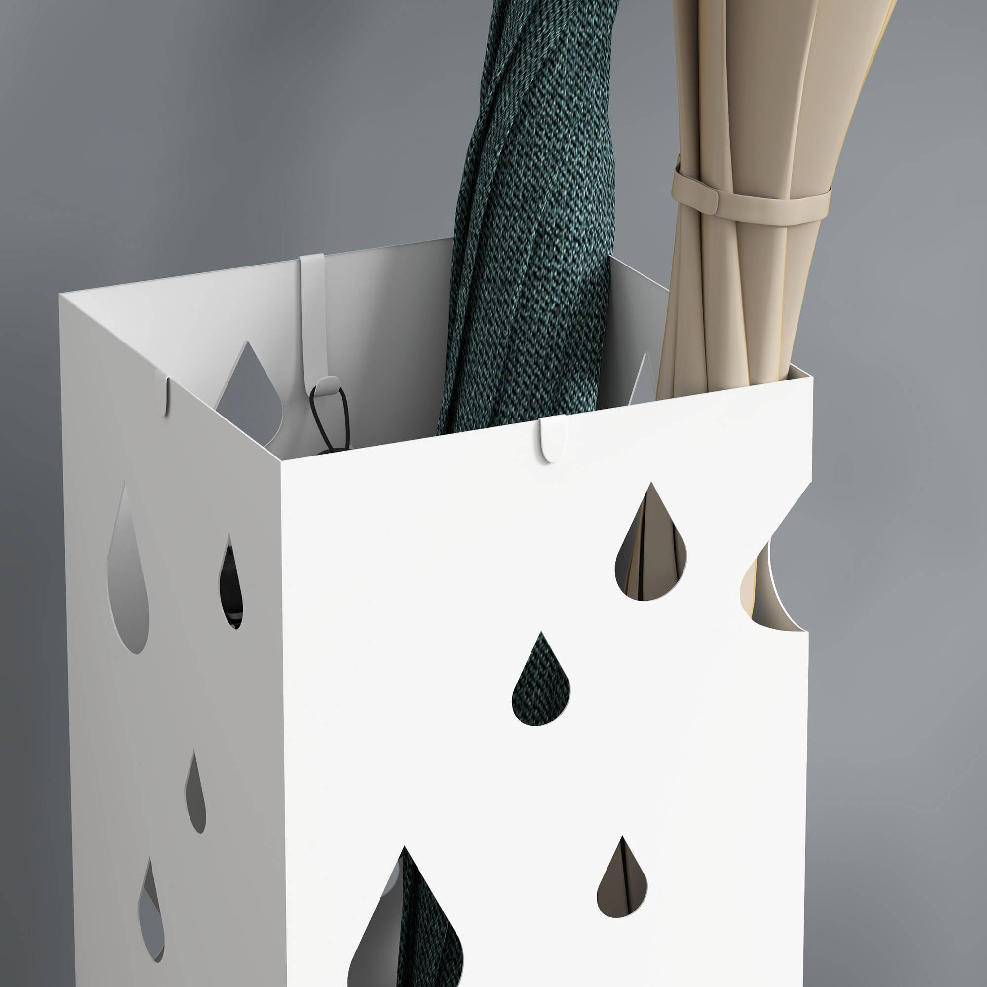 Porte-parapluie, 4 crochets, bac égouttoir, acier, blanc - Image 10