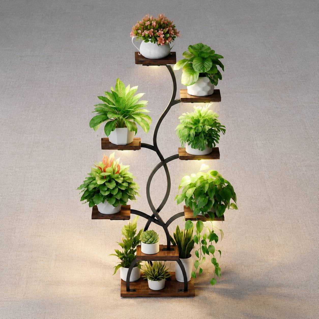 Étagère à Plantes avec Lampe de Culture 8 Niveaux Stable Design Moderne Espace Économique - Image 3
