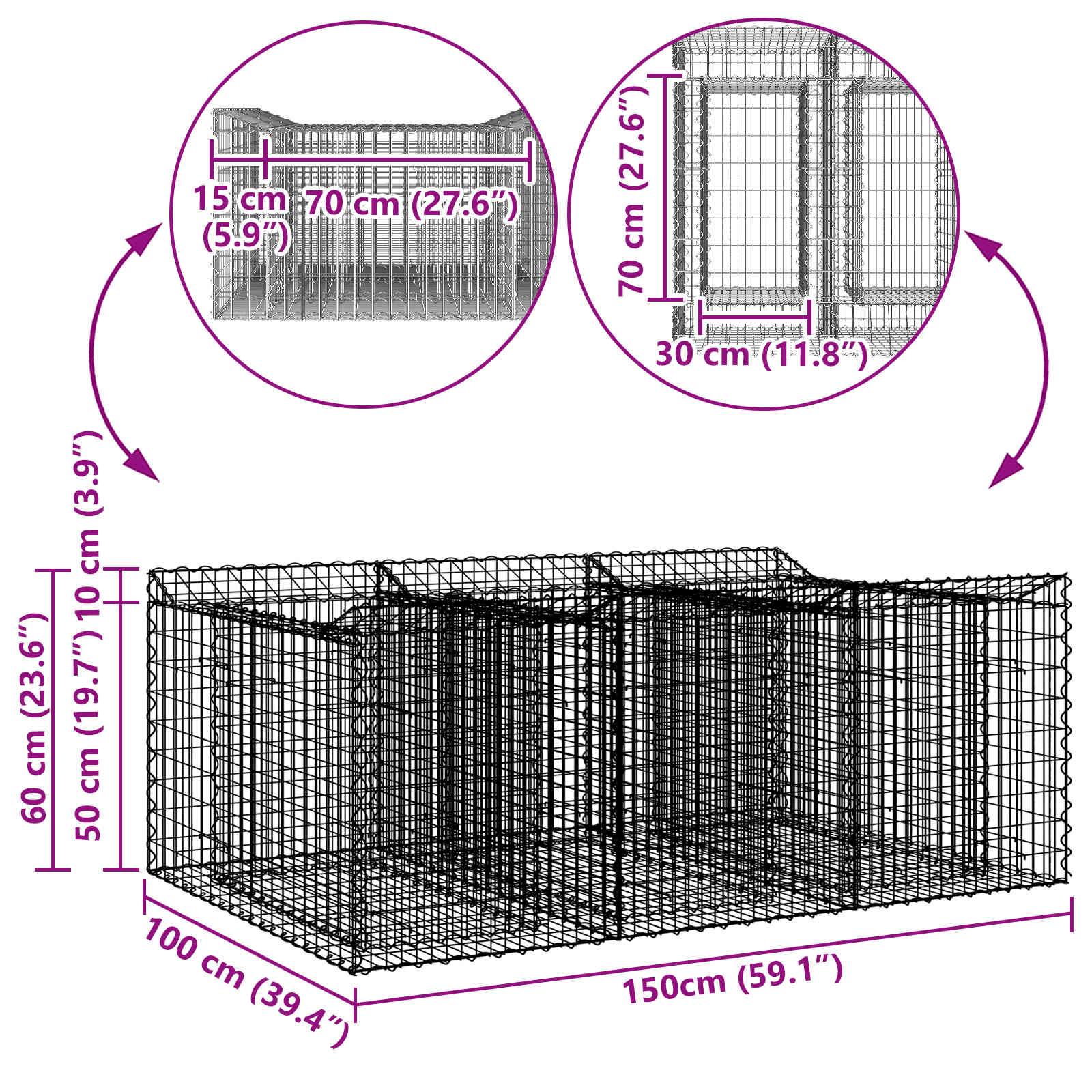 Lit surélevé gabion Acier galvanisé Argenté 150 x 100 x 60 cm - PANGIVO - Image 8