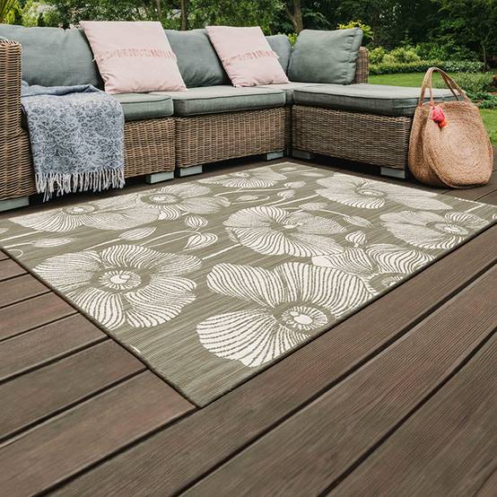 Oviala - Tapis d'extérieur en polypropylène 160 x 230 cm taupe Poppy - Oviala - Imagen 2