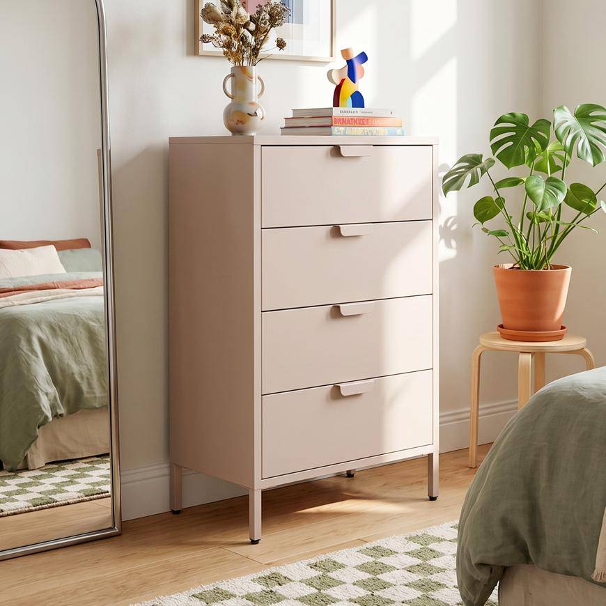 Sicaan Commode industrielle en métal L.60cm 4 tiroirs beige - THEA