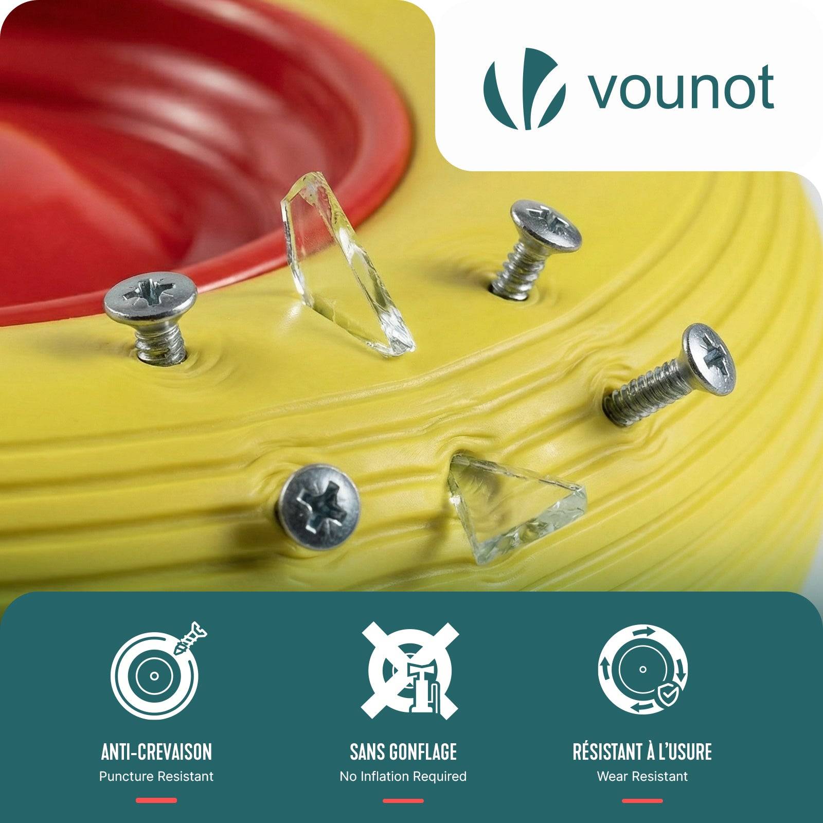 Vounot - Lot de 4 Roue increvable 4.80/4.00-8 en PU pour brouette diable alesage 20mm 392x92 mm Jaune - Image 5