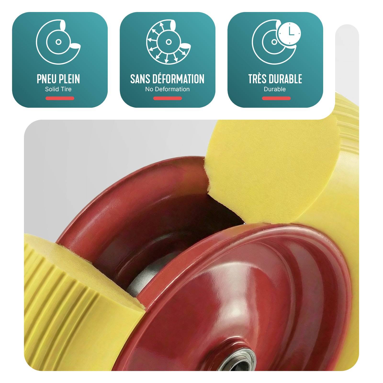 Vounot - Lot de 4 Roue increvable 4.80/4.00-8 en PU pour brouette diable alesage 20mm 392x92 mm Jaune - Image 2