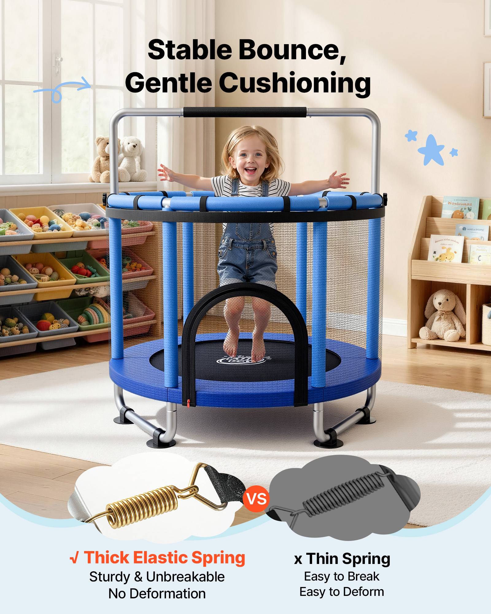 Vevor - VEVOR Trampoline enfant 142 cm - cadre galvanisé, filet sécurisé, capacité 60 kg, accessoires inclus. - Image 3