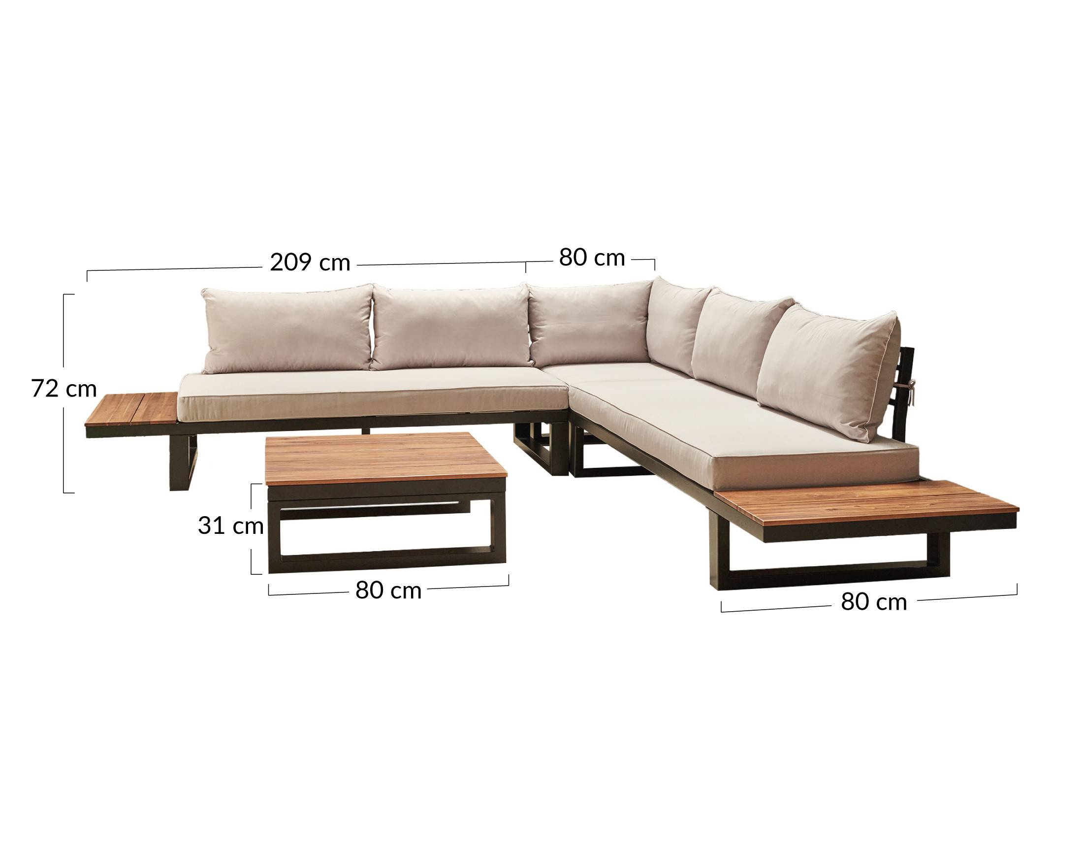 Salome - salon bas de jardin 5 places + table - modulable - bois, métal et coussins noirs - Best Mobilier - Image 9