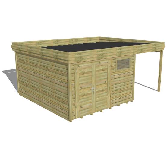 ABRI DE JARDIN bois autoclave 27mm - 5,44x4,34m / 24m2 - Bac acier - Plancher bois - Image 1