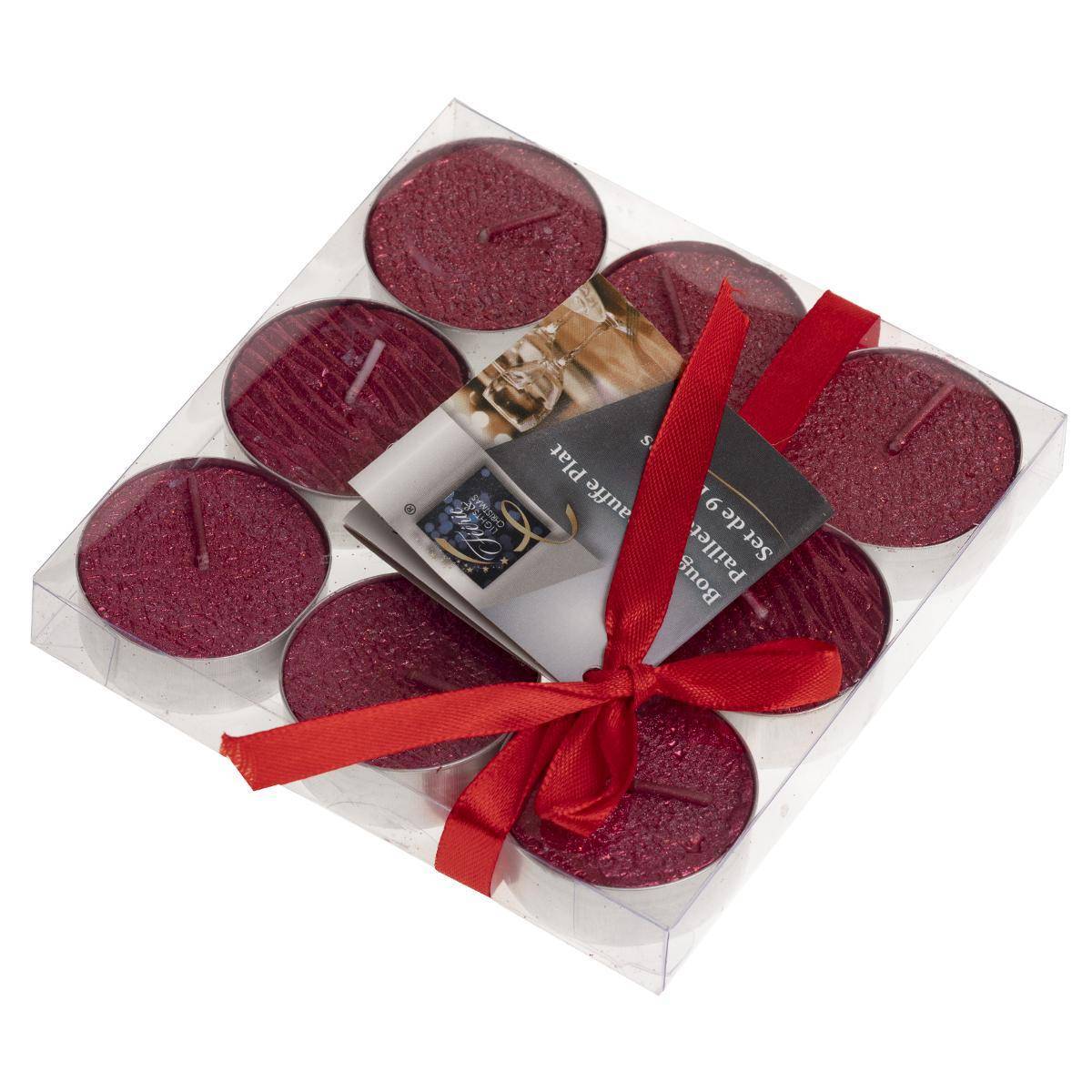 Fééric Lights & Christmas - Lot de 9 bougies chauffe-plats pailletées 12 gr rouge - Feeric Lights & Christmas - Imagen 3