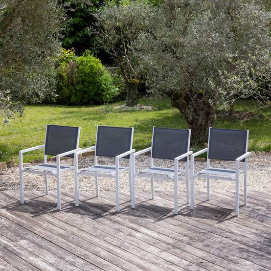 Lot de 4 chaises en aluminium blanc - textilène gris - HAPPY GARDEN - Image 2