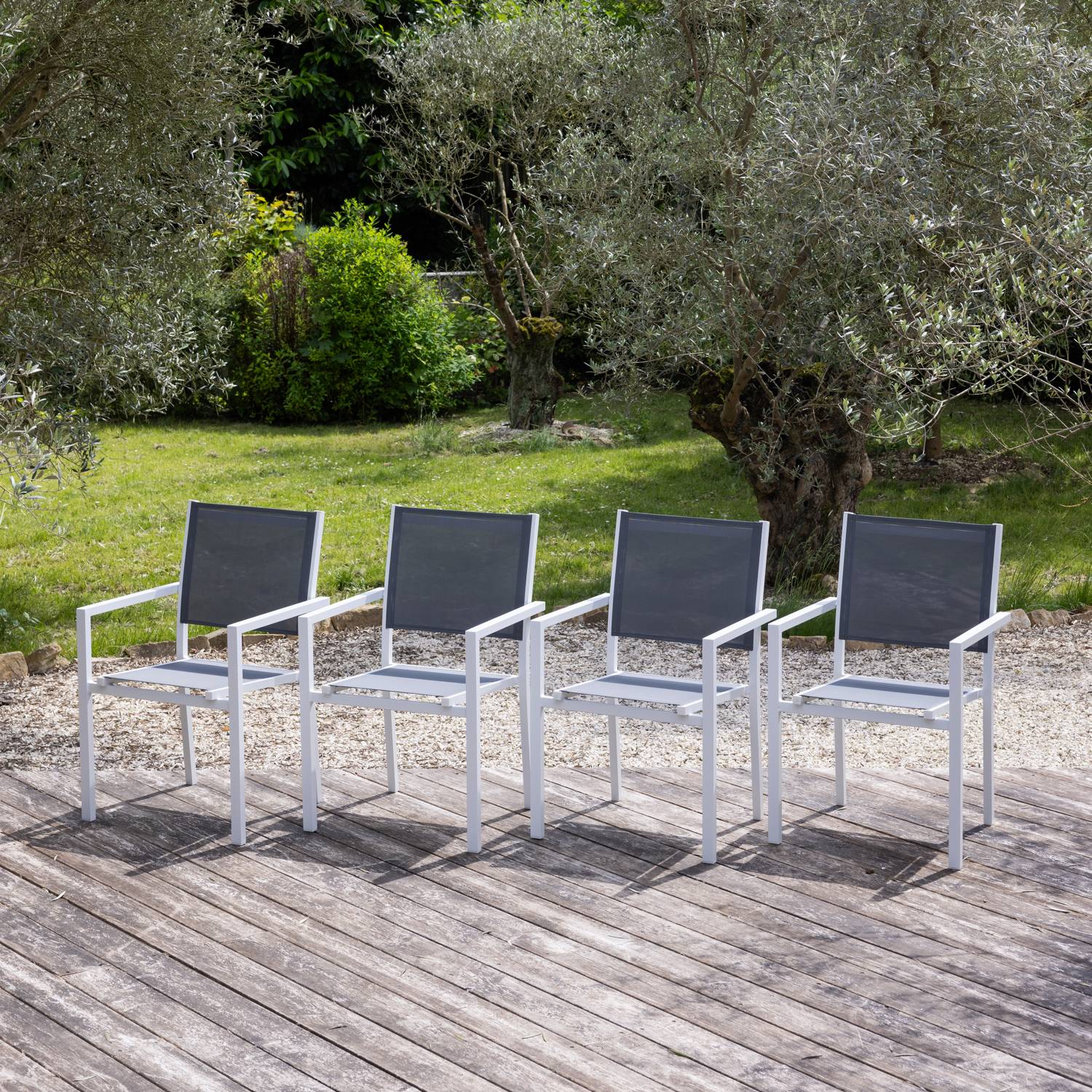Lot de 4 chaises en aluminium blanc - textilène gris - HAPPY GARDEN - Image 2