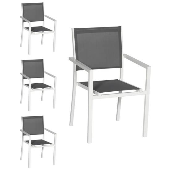Lot de 4 chaises en aluminium blanc - textilène gris - HAPPY GARDEN - Image 1