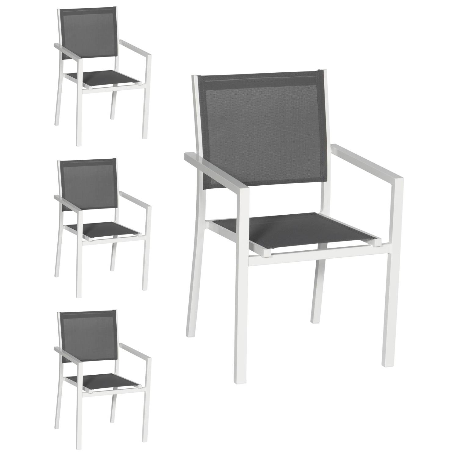 Lot de 4 chaises en aluminium blanc - textilène gris - HAPPY GARDEN - Image 1
