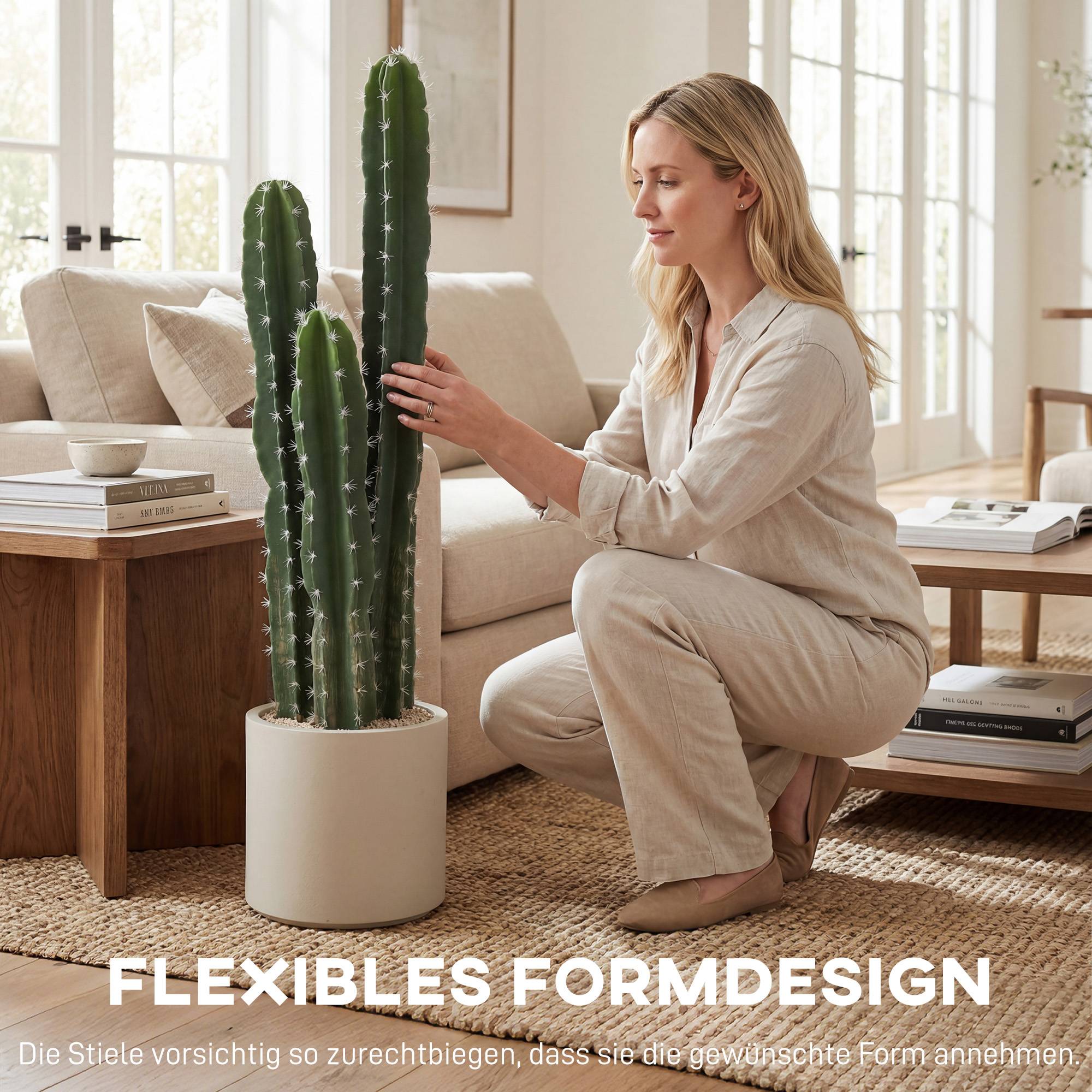 Plante artificielle cactus plastique intérieur salon bureau tiges modulables 95cm vert - ComfortXL Outdoor Living - Image 8