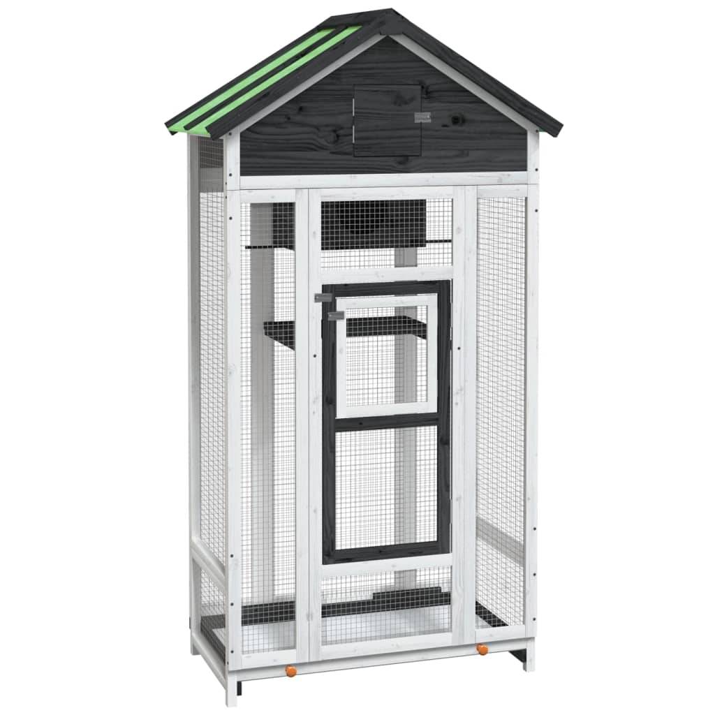 Maison Oiseaux Bois Pin Massif Étanche Protection Gris 91,5x53x170cm - ComfortXL Outdoor Living - Image 2