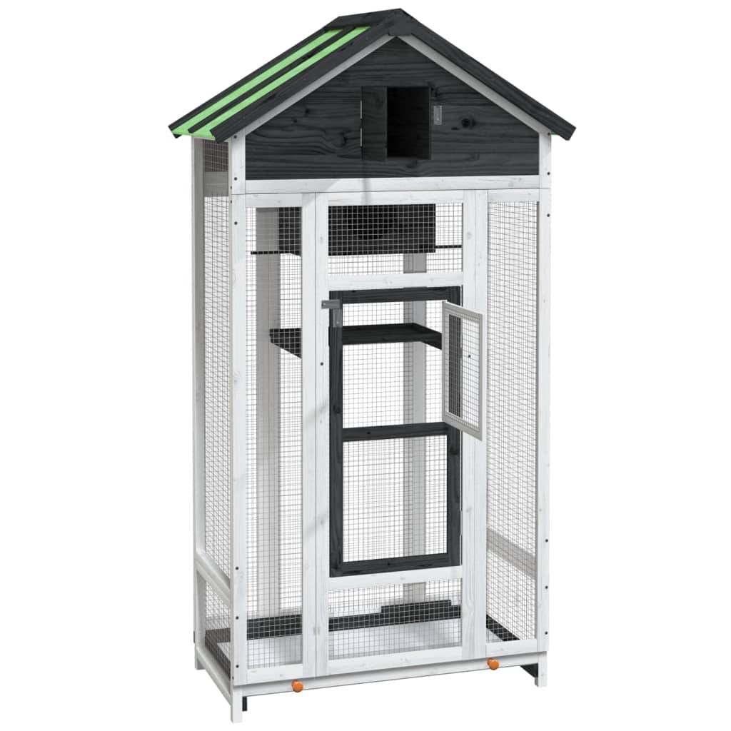 Maison Oiseaux Bois Pin Massif Étanche Protection Gris 91,5x53x170cm - ComfortXL Outdoor Living - Image 4