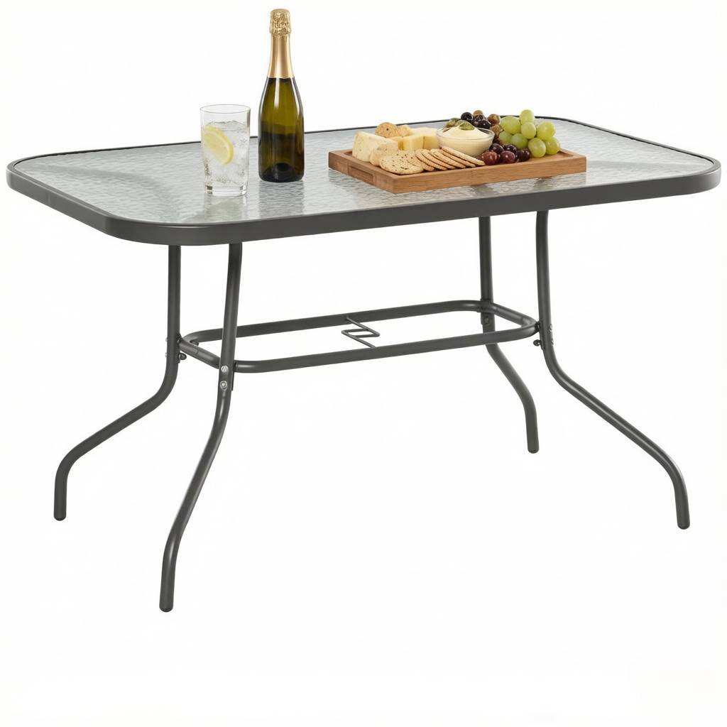 ComfortXL - Table de jardin métal et verre trempé repas 8 personnes avec trou parasol 120 x 80 cm gris - ComfortXL Outdoor Living - Image 4