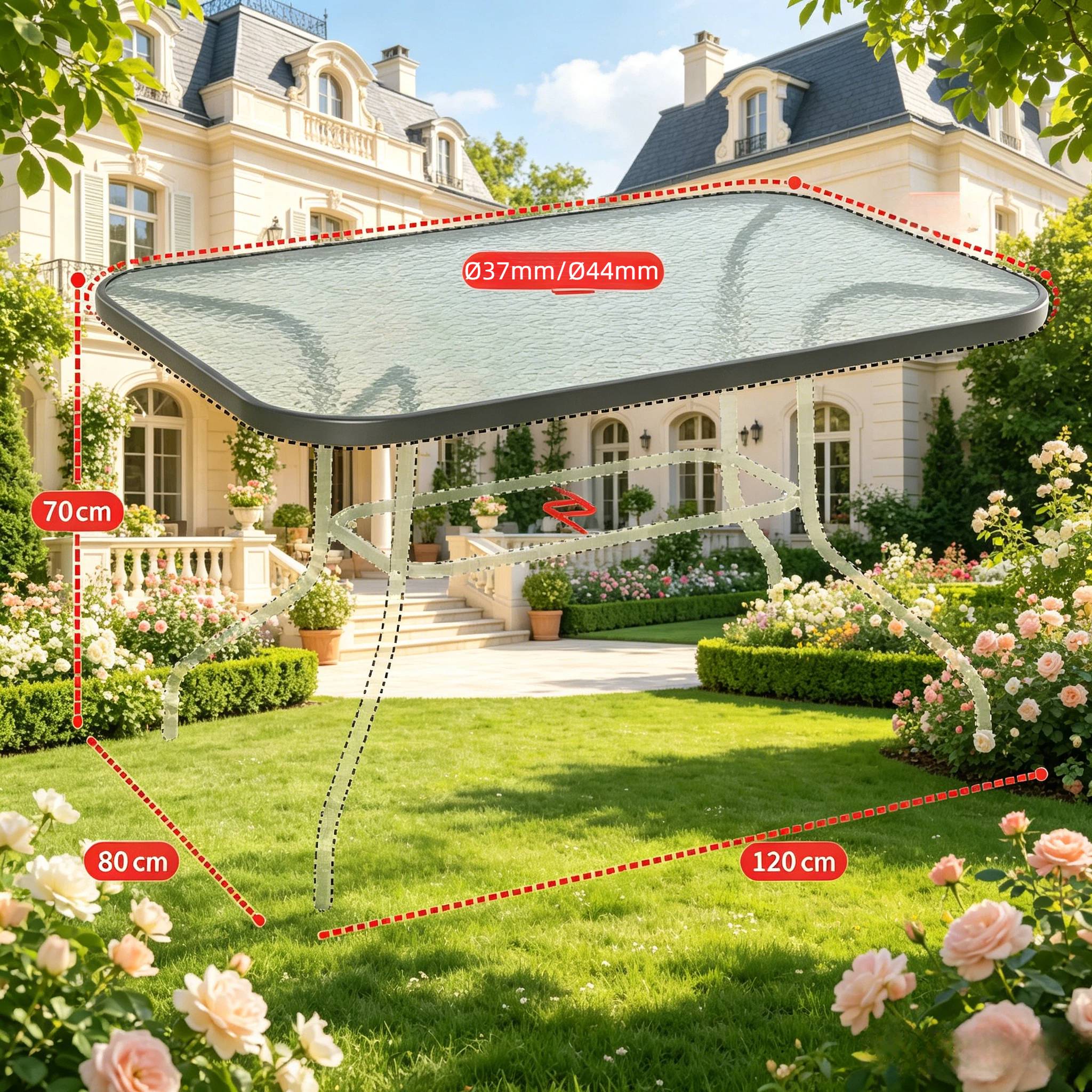 ComfortXL - Table de jardin métal et verre trempé repas 8 personnes avec trou parasol 120 x 80 cm gris - ComfortXL Outdoor Living - Image 5