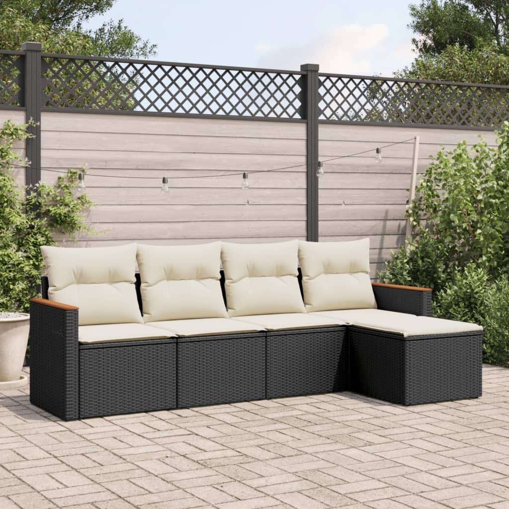 Ensemble canapé modulable 5 pcs résine tressée avec pouf pour terrasse Noir – ComfortXL Outdoor Living - Image 1